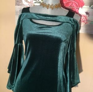 EMERALD Velvet Venus Off Shoulder Dress